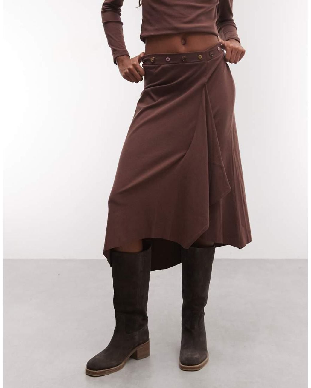 Daisy Street Brown Asymmetric Midi Skirt
