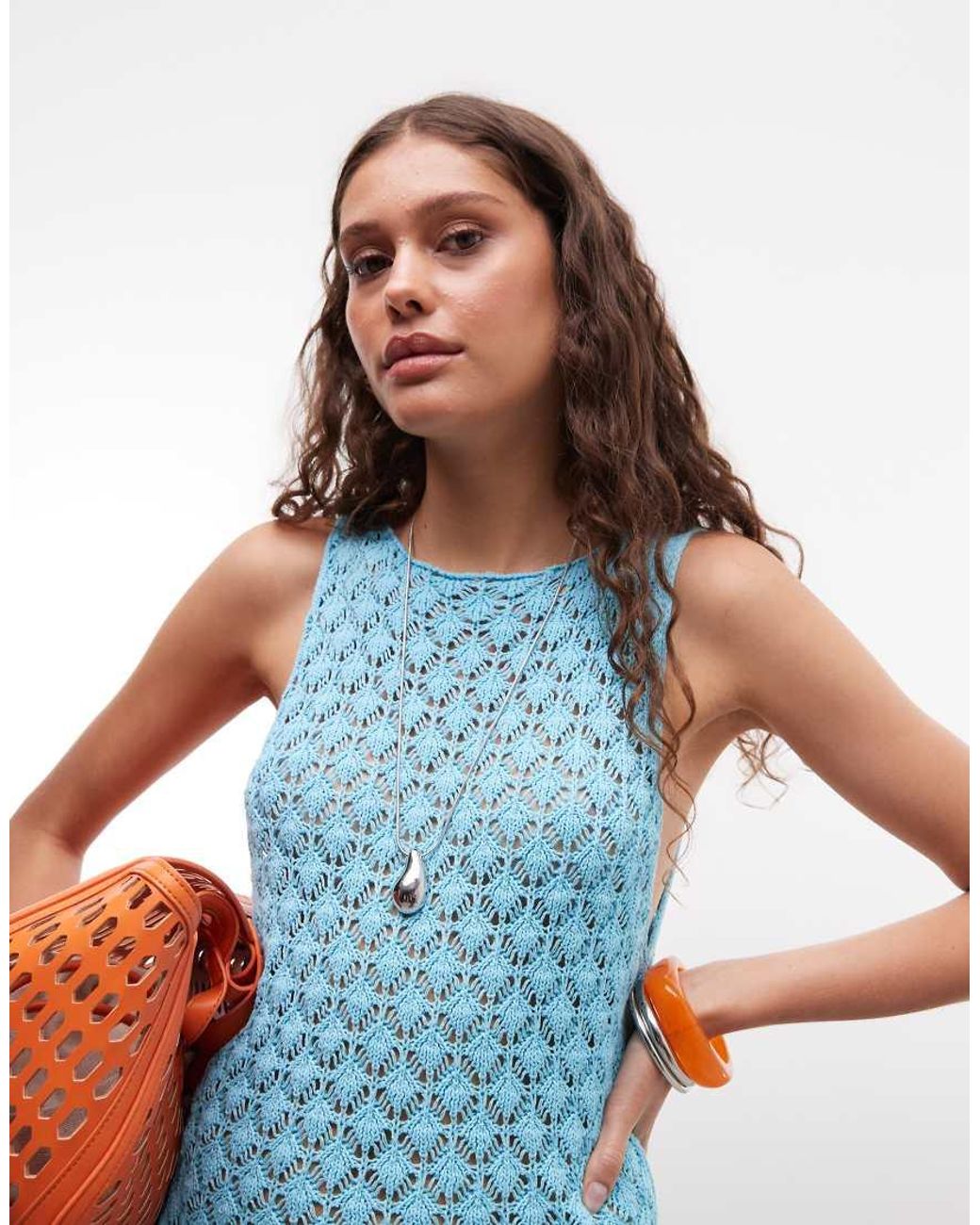 Reclaimed Vintage Blue Crochet Mini Dress