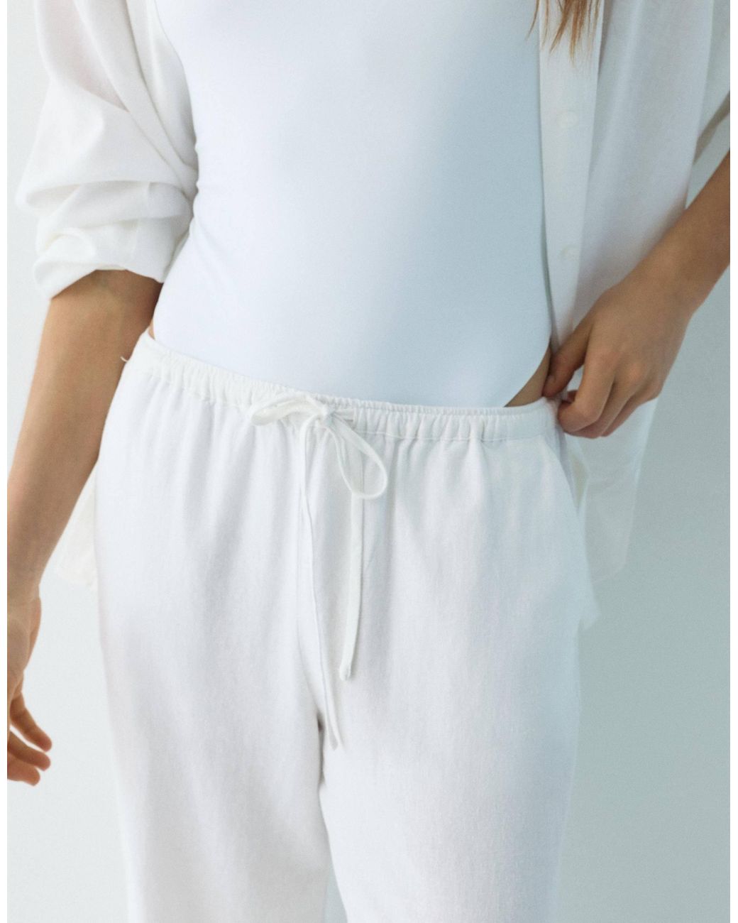 Pantalon en lin mélangé Pull&Bear en coloris White