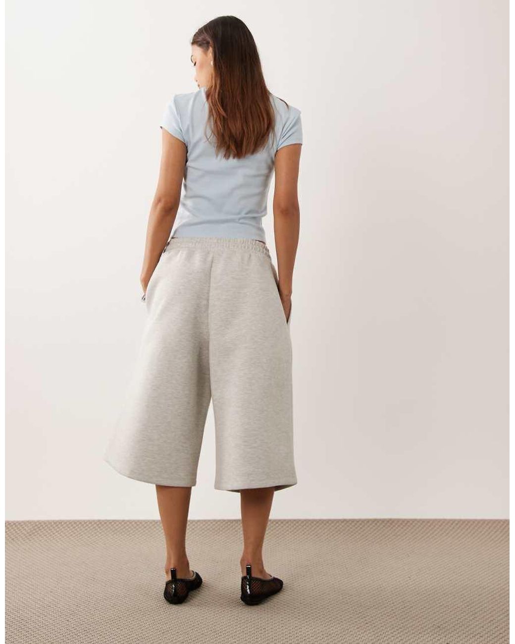 ASOS Natural Elasticated Wide Leg Bermuda Shorts