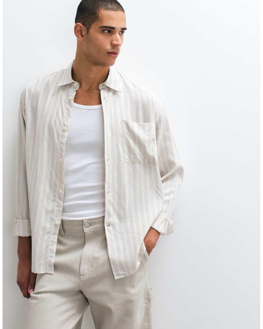 SELECTED White Poplin Long Sleeve Shirt for men
