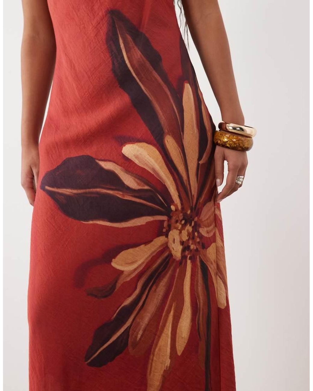 ASOS Red Scoop Neck Shift Maxi Dress With Placement Floral Print