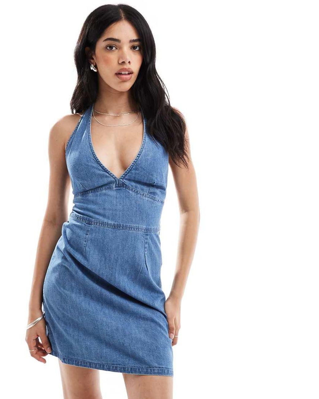 ASOS Blue Denim Halter Neck Mini Dress