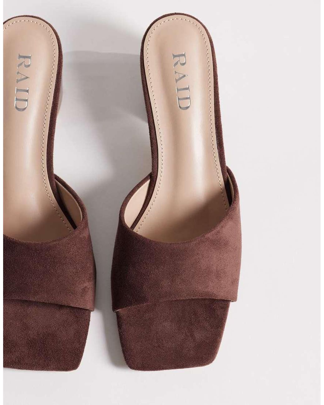 Raid Wide Fit Brown Wide Fit Saanvi Block Heeled Mules
