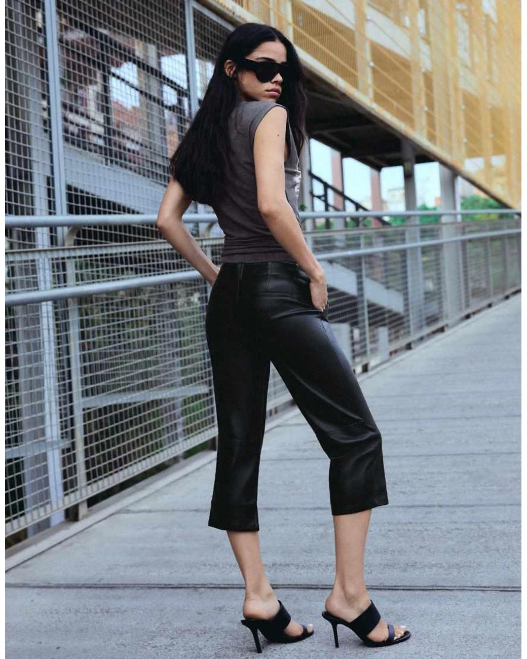 Bershka Green Leather-effect Capris