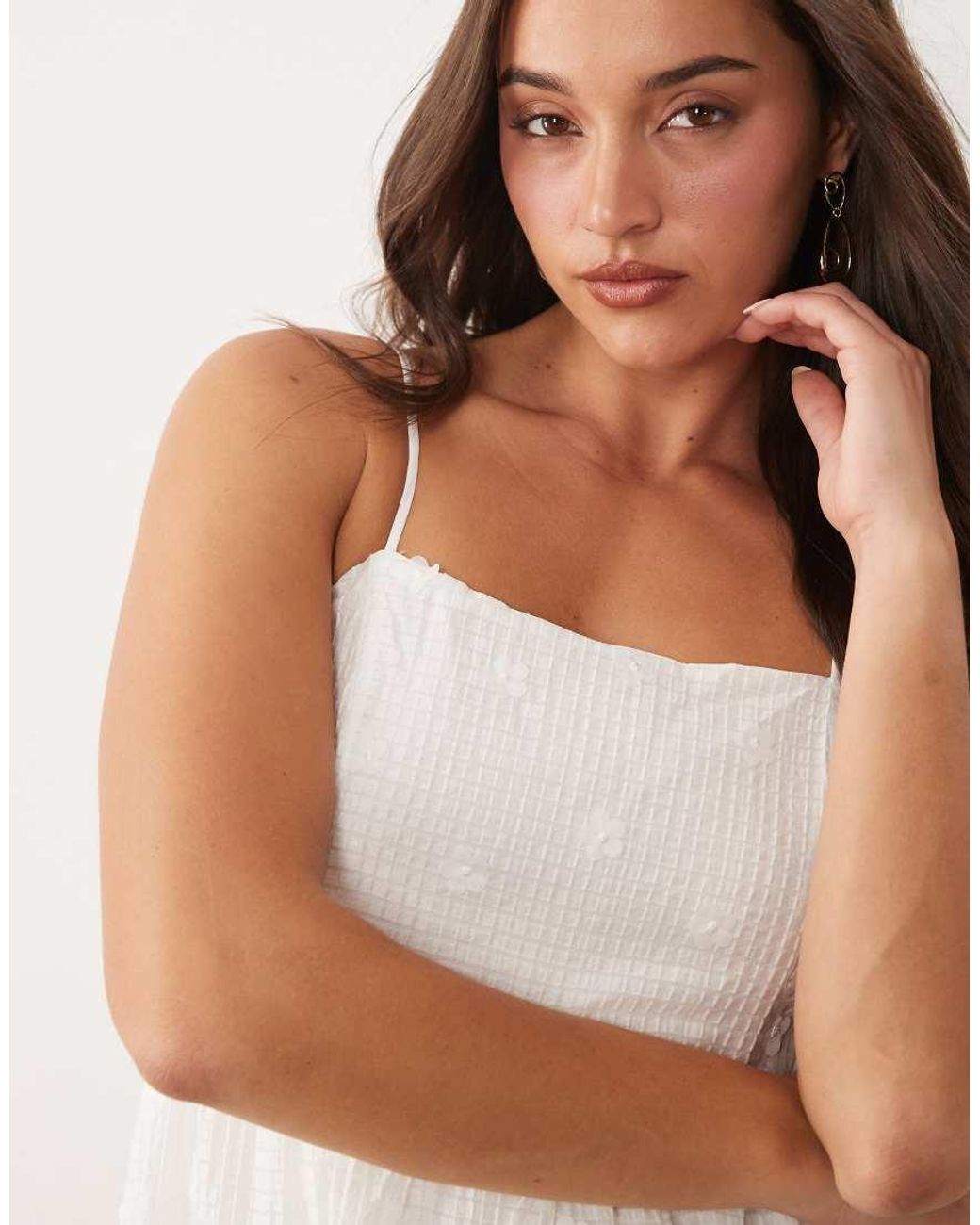 Vila White 3d Floral Applique Textured Cami Maxi Dress