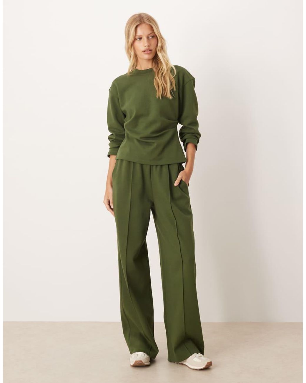 ASOS Green Co-Ord Interlock Long Sleeve Corset Waist Top