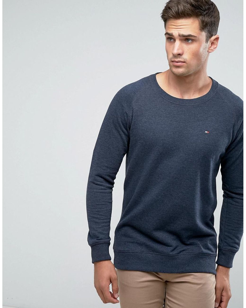 Lyst - Tommy Hilfiger Flag Logo Sweatshirt In Navy Marl in Blue for Men
