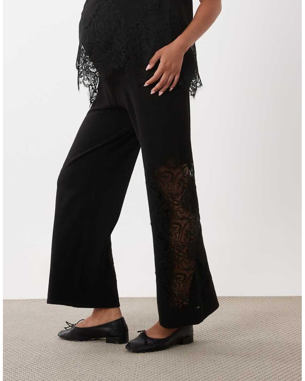 ASOS Black Asos Design Maternity Compact Knit Lace Trim Trouser Co-ord