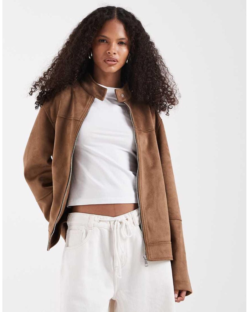 ASOS Brown Faux Suede Motorsport Biker Jacket