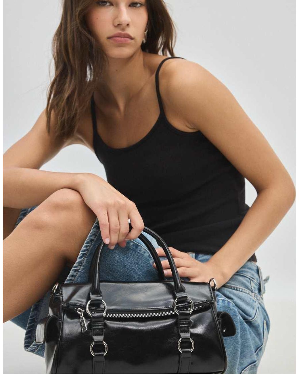 Stradivarius Blue Zipped Crossbody Bowling Bag