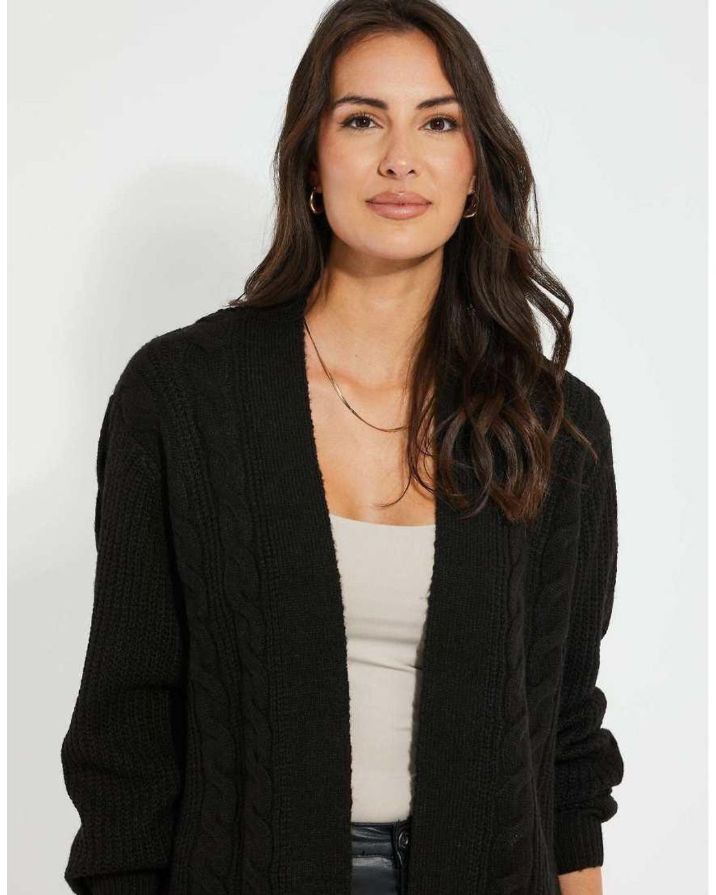 Threadbare Black Rozanna' Cable Knit Cardigan