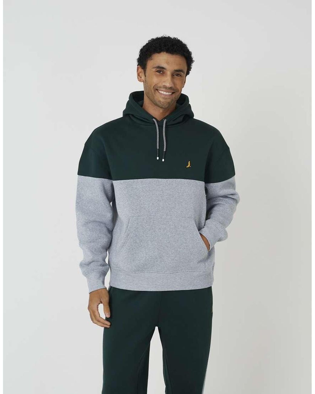 Brave Soul Blue Relaxed Fit Colourblock Hoodie & Wide Leg Jogger Co-Ord for men