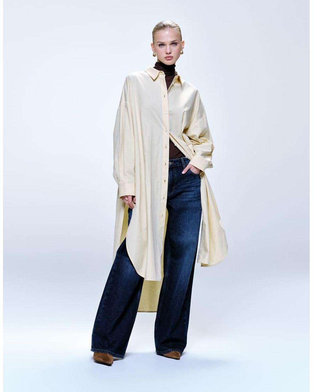 ASOS White Longline Shirt Dolphin Hem