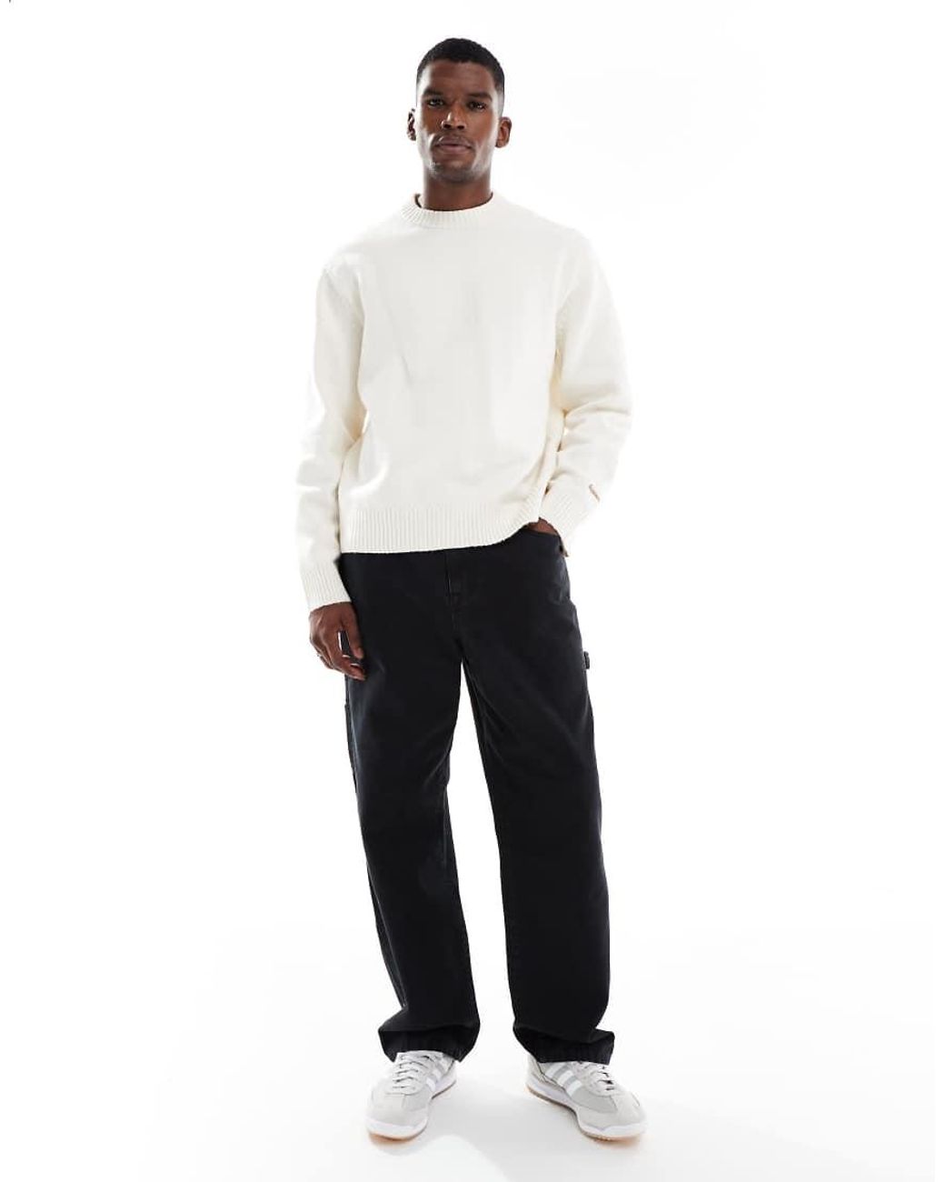 Jack & Jones White Oversize Thick Crew Neck Jumper for men