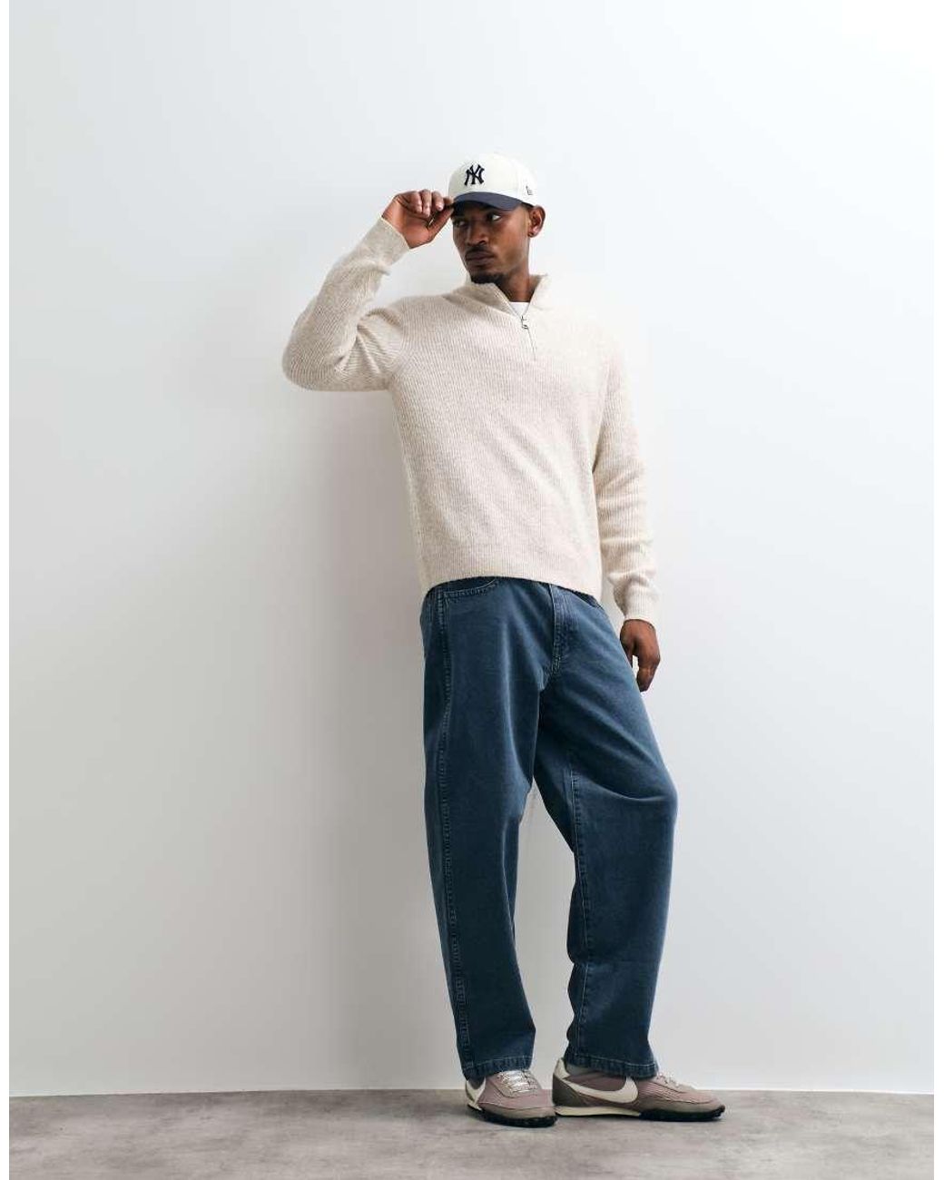 Jack & Jones Natural Oversized Fluffy Half Zip Jumper for men