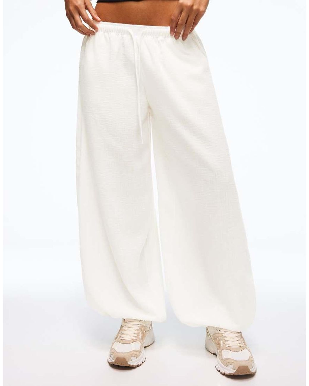 Bershka White Tall Rustic Sarouel Trousers