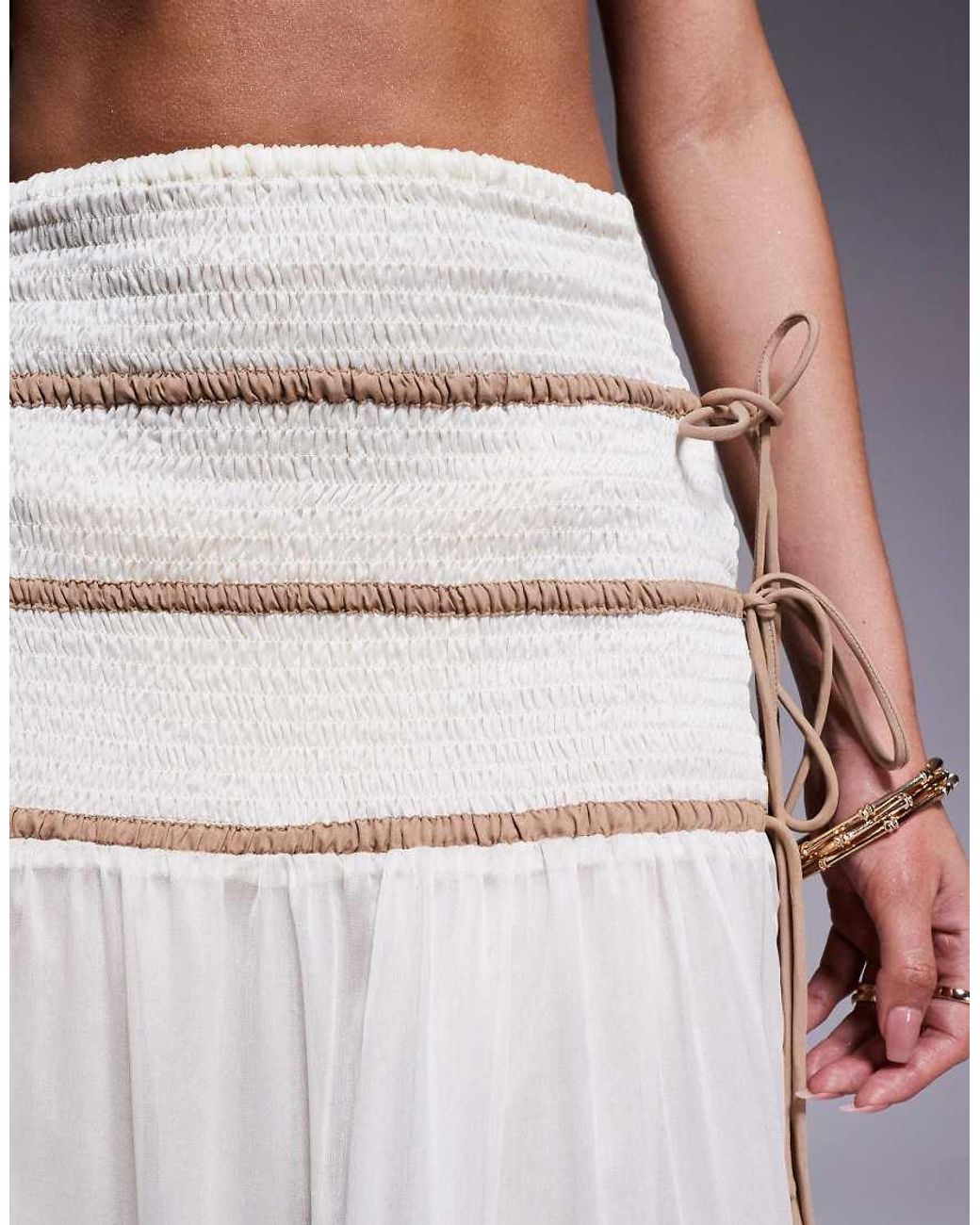 South Beach Gray Tiered Beach Maxi Skirt With Contrast Piping