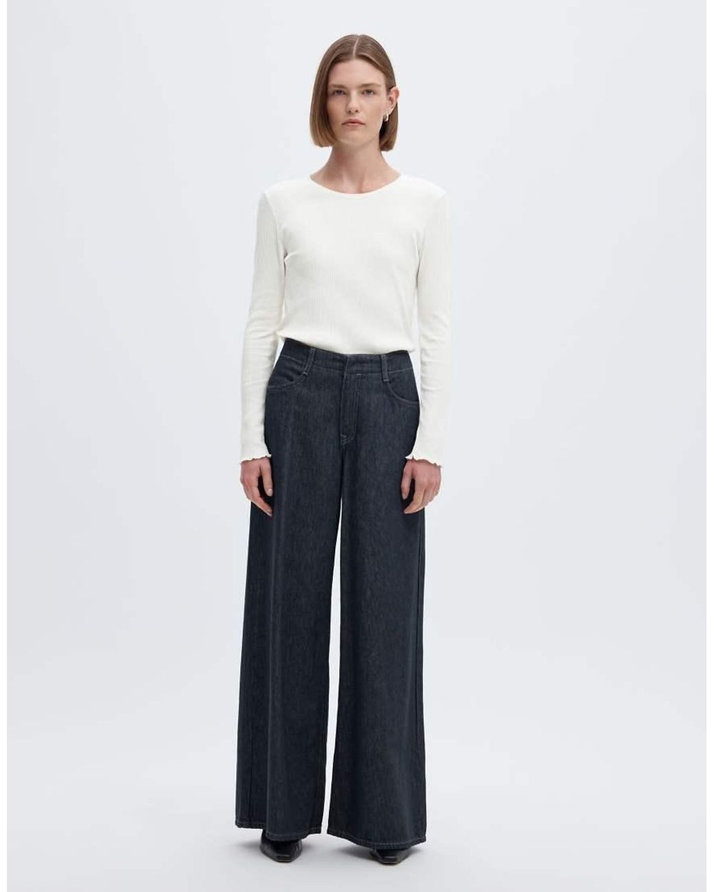 SELECTED White Anna Ribbed Denim Slim Fit Crew Neck Long Sleeve Top
