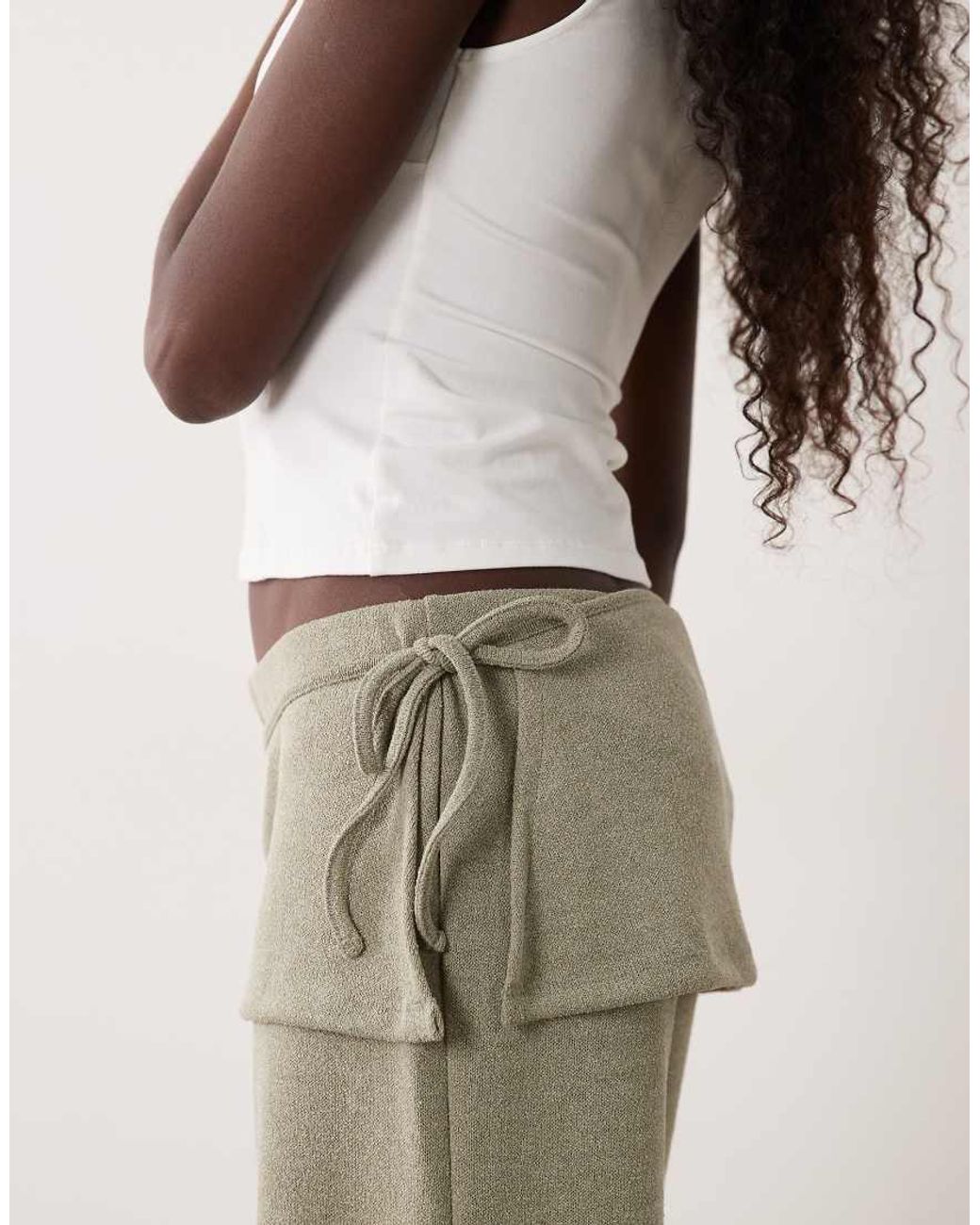 ASOS Natural Wide Leg Trousers With Scarf Detail