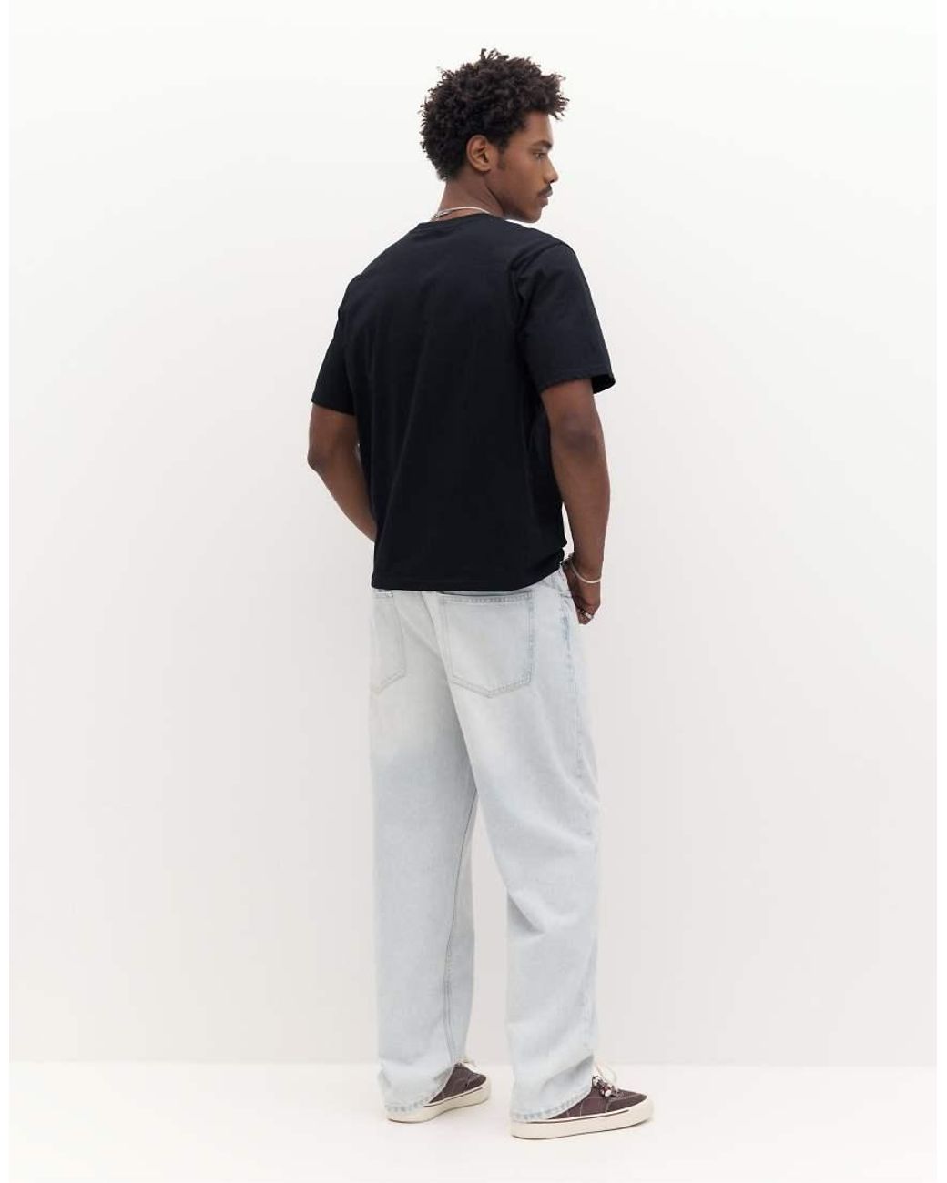 Pull&Bear Black Basic Short Sleeve Cotton T-Shirt for men