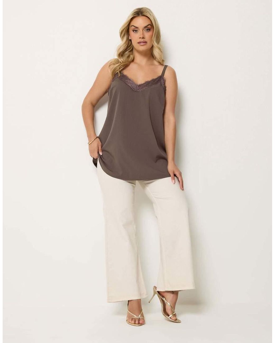 Yours Clothing Brown Lace Insert Vest Top