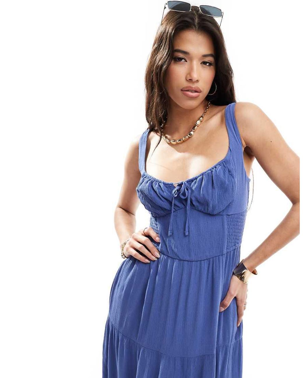 Vestido Largo Azul De Corte Amplio Con Abertura Lateral De Hollister de color Azul Lyst