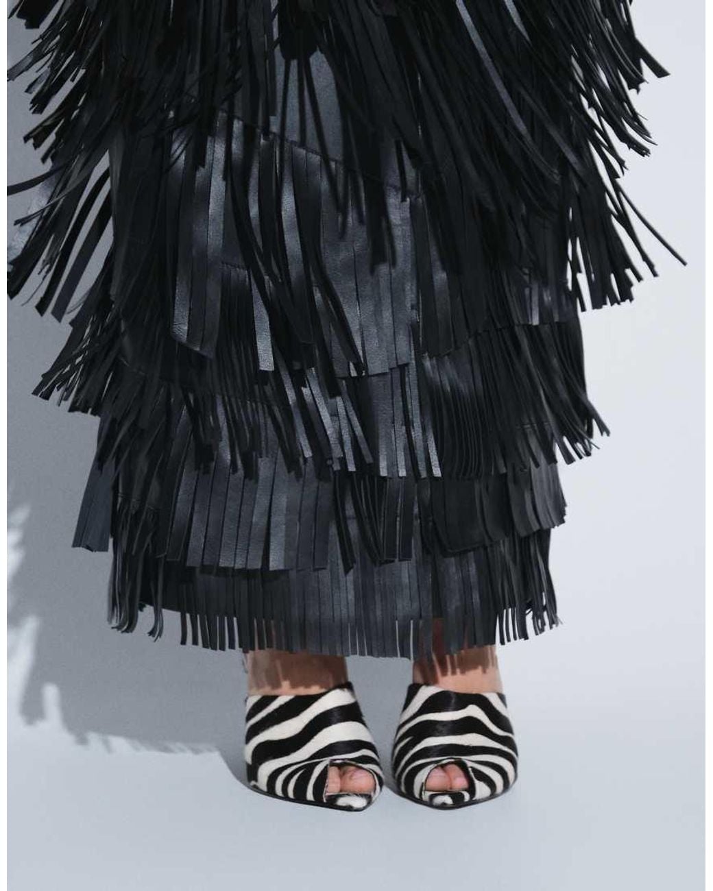 ARRANGE Blue Leather Asymmetric Fringe Midi Skirt Co-ord