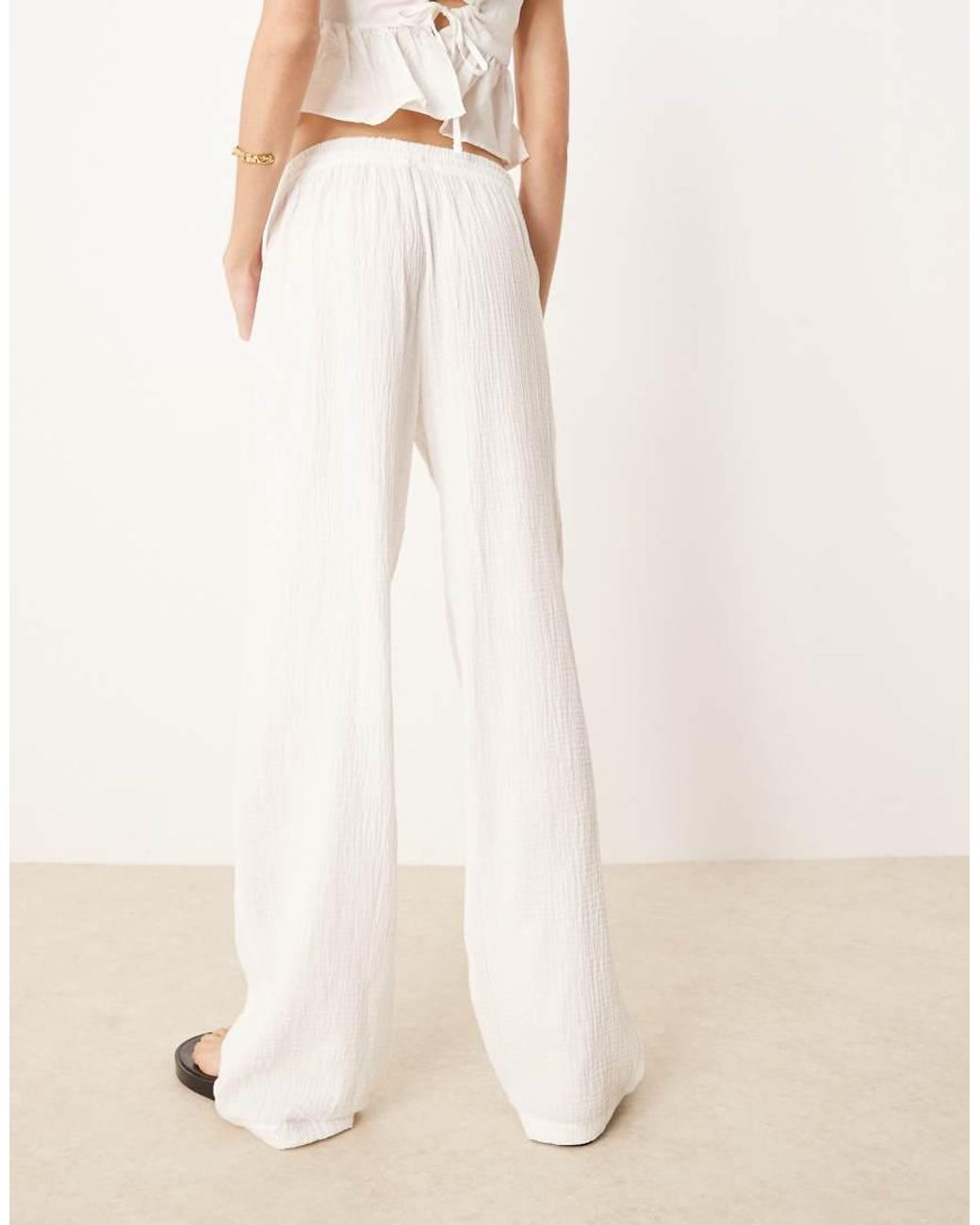 JDY Tall Natural Wide Leg Cheesecloth Trousers