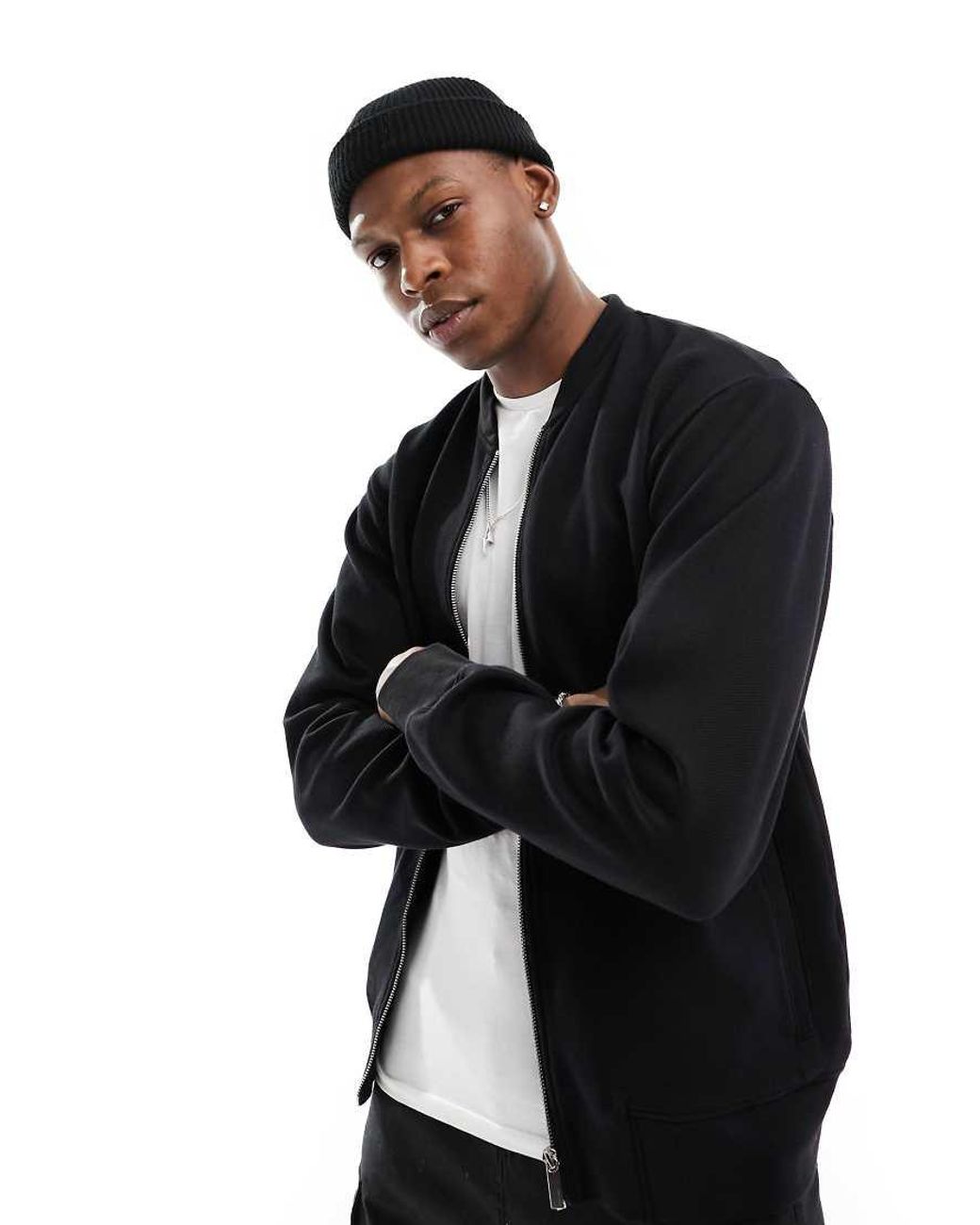 SELECTED Black Mack Sweat Bomber Jacket for men