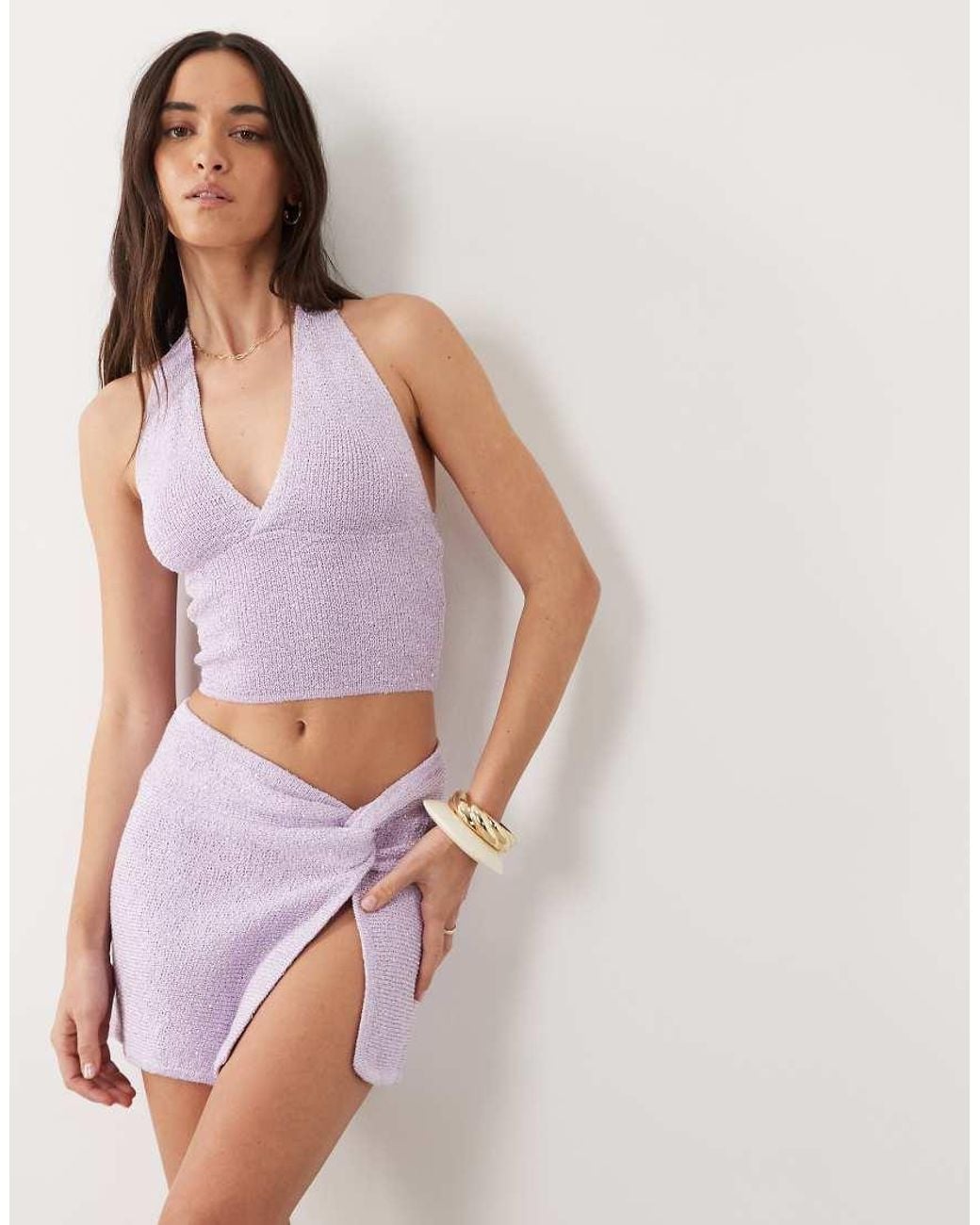Kulani Kinis Purple Lilac Glimmer Halterneck Knit Top