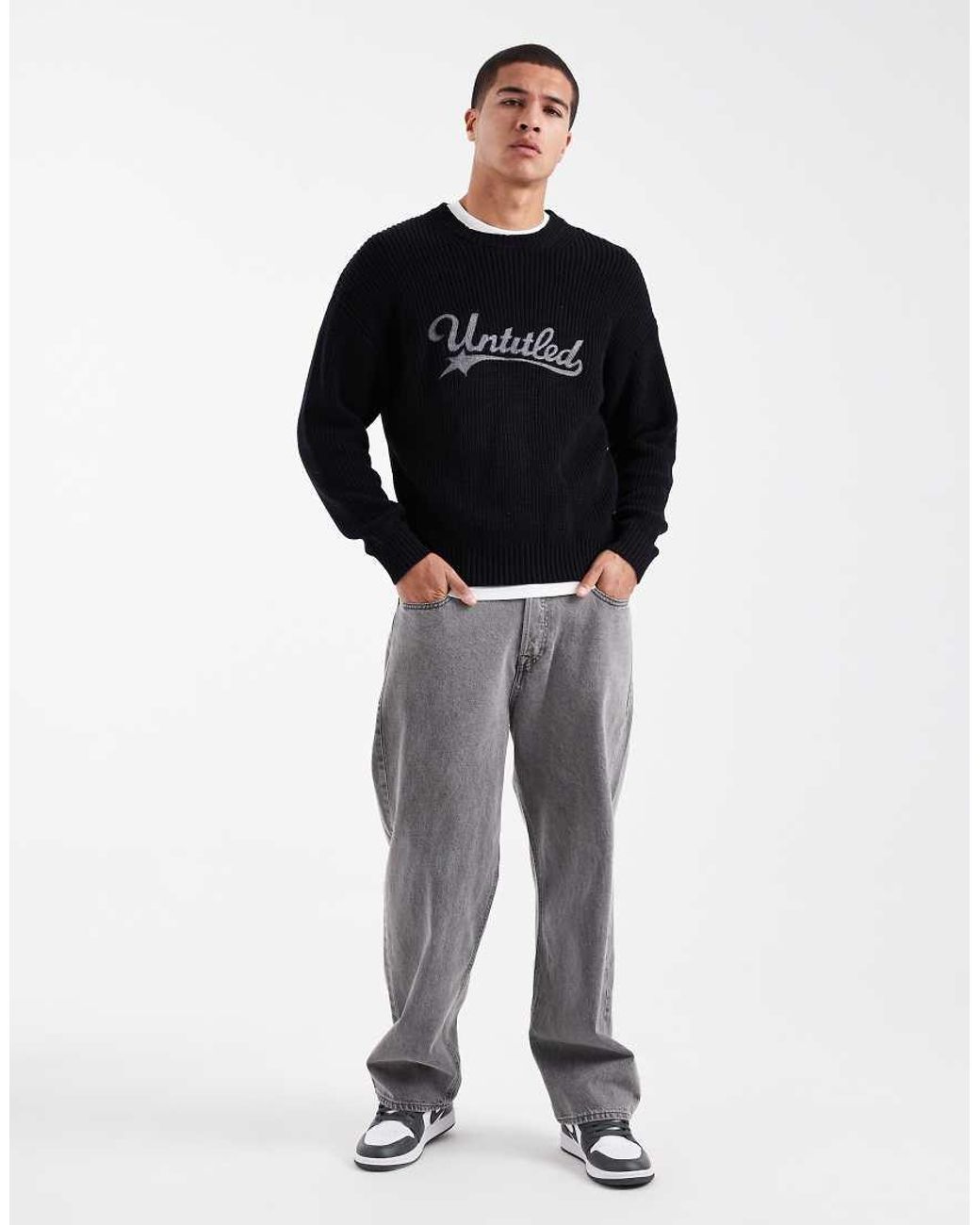 Cotton On Black Box Fit Crew Knit for men