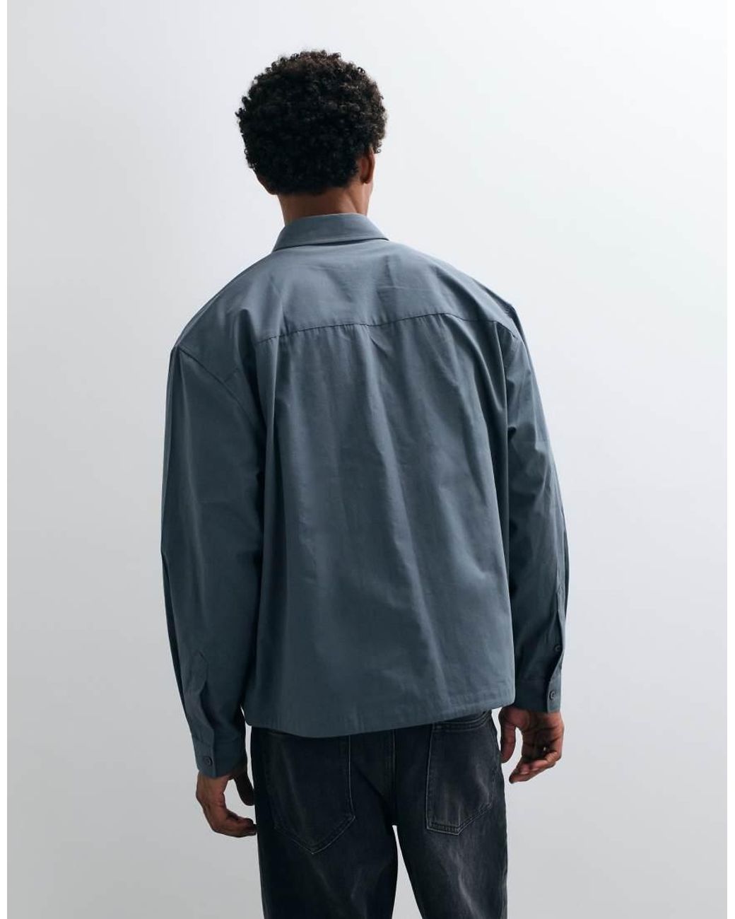 ASOS Blue Boxy Oversized Poplin Shirt With Drawcord Hem for men