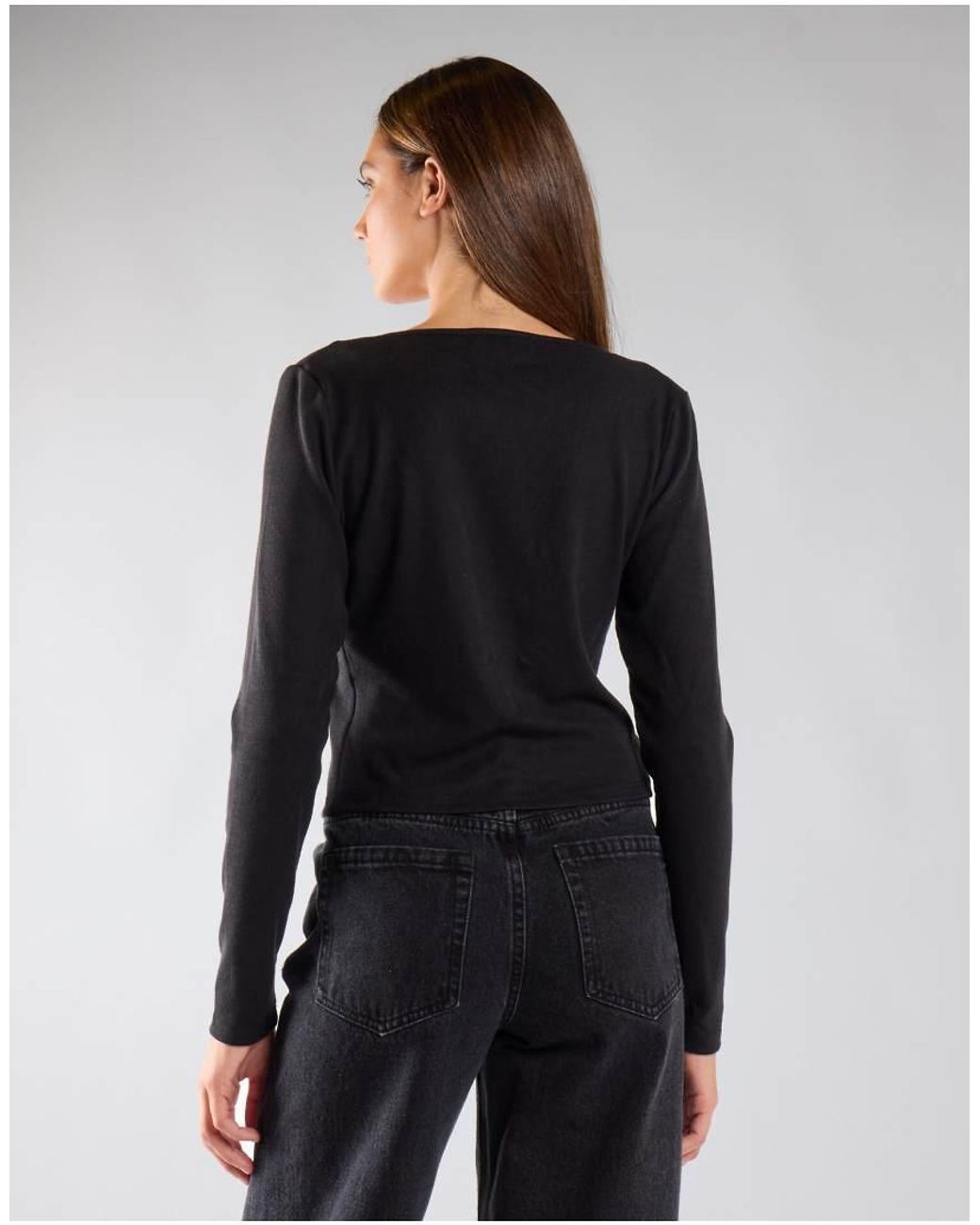 NARRATED Black Long Sleeve Tie Front Top