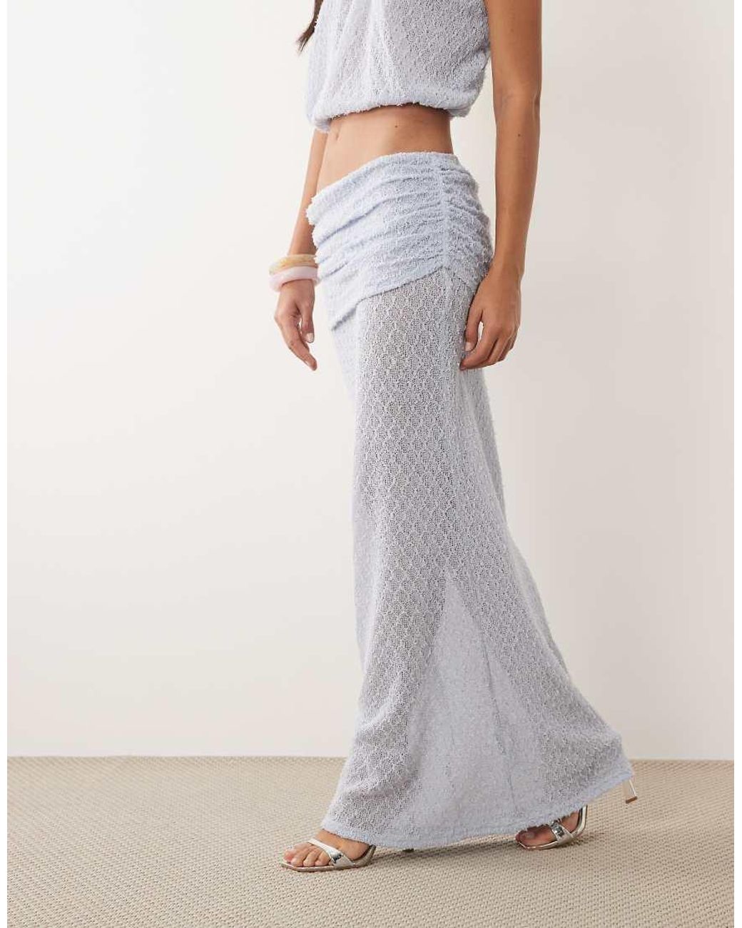 Noughts & Kisses Blue Ruched Waist Knit Maxi Skirt