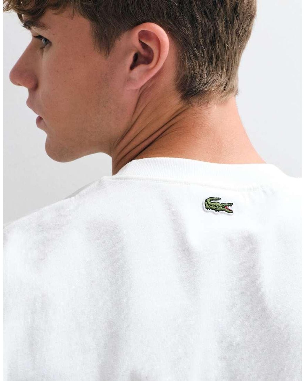 Lacoste White Embroidered Logo Short Sleeve Heavy Cotton T-Shirt for men
