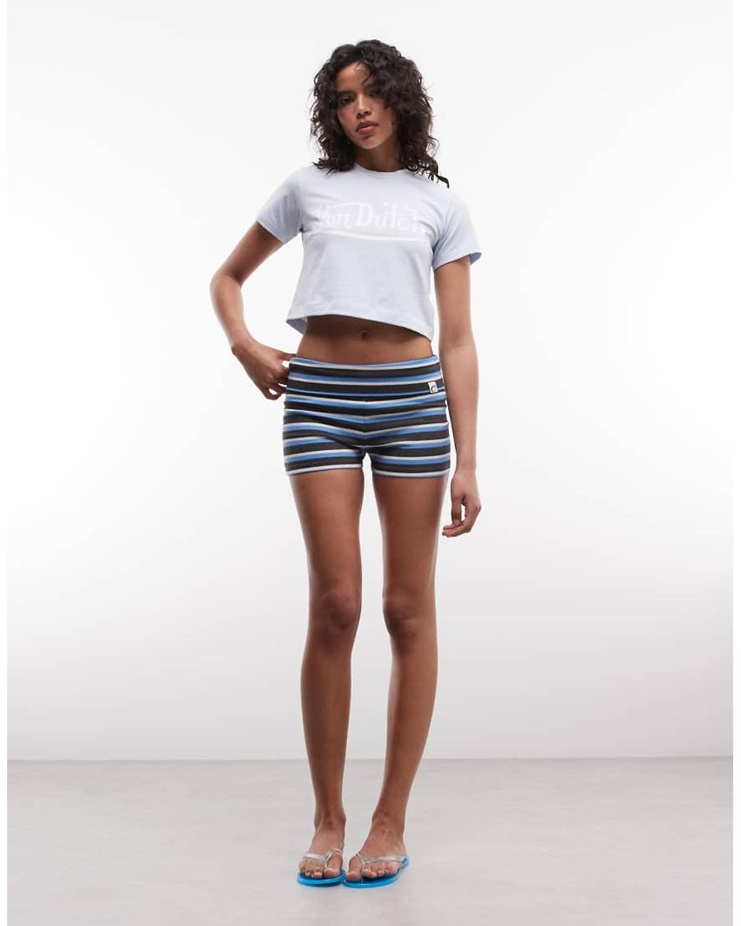 Von Dutch Blue Crop Baby Tee With Front Graphic