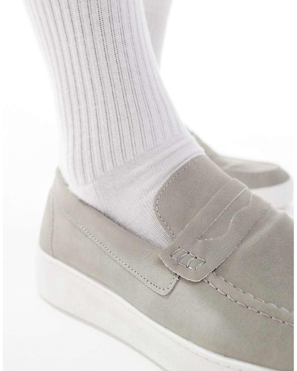 Brave Soul White Faux Suede Loafers for men