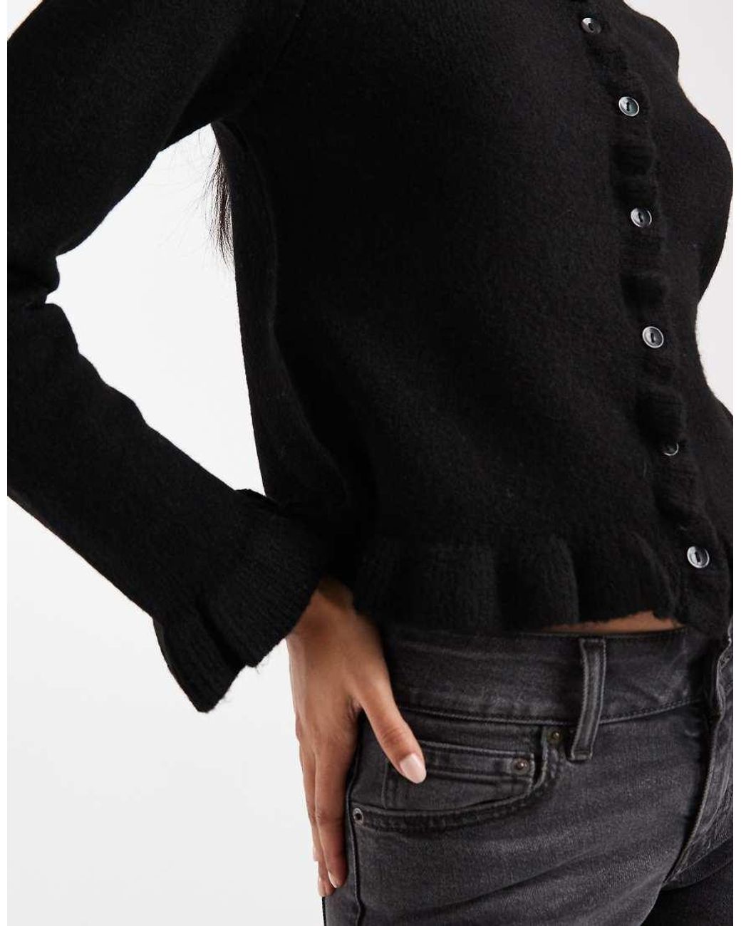 ONLY Black Frill Detail Button Cardigan