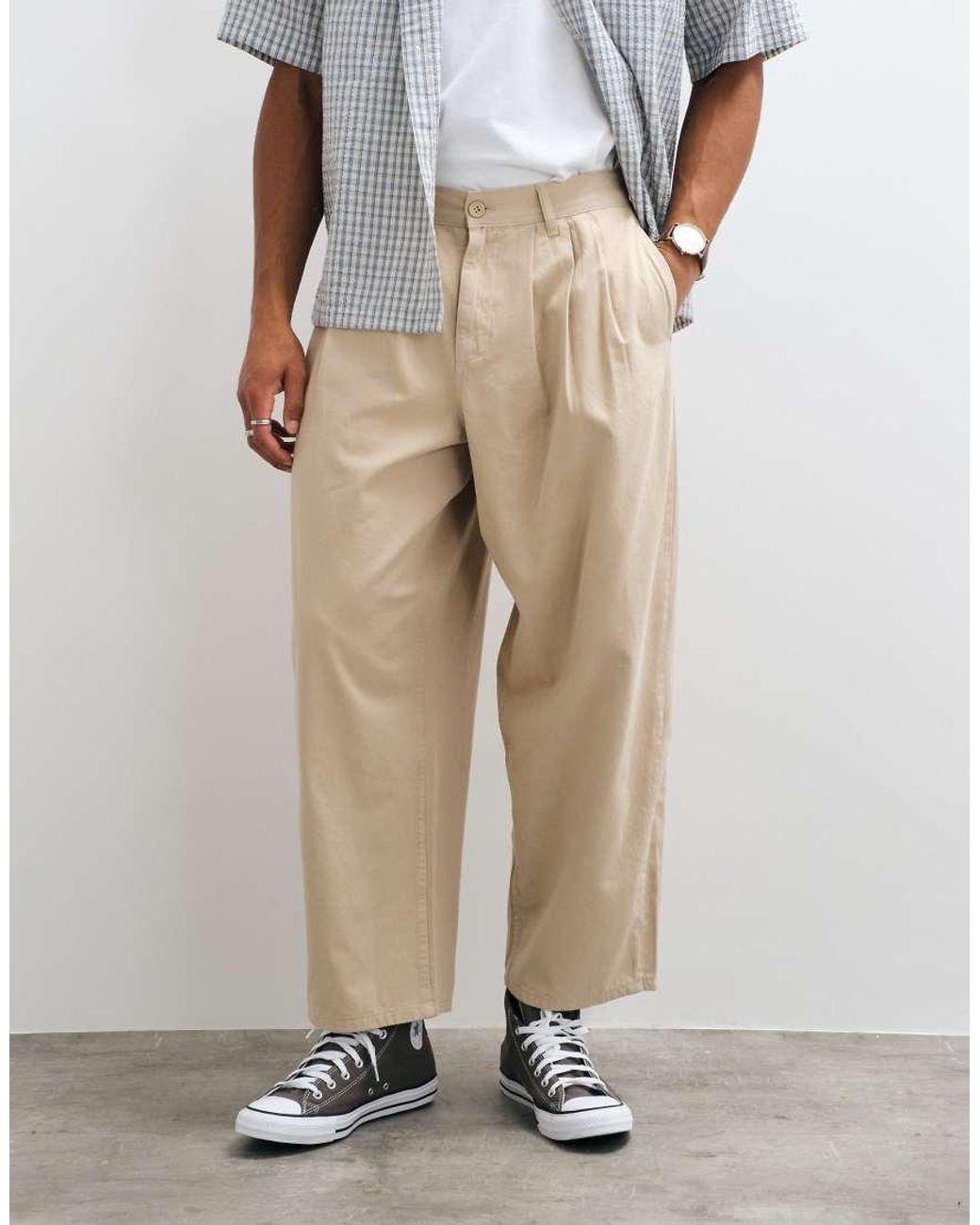 ASOS White Oversized Tapered Trousers for men