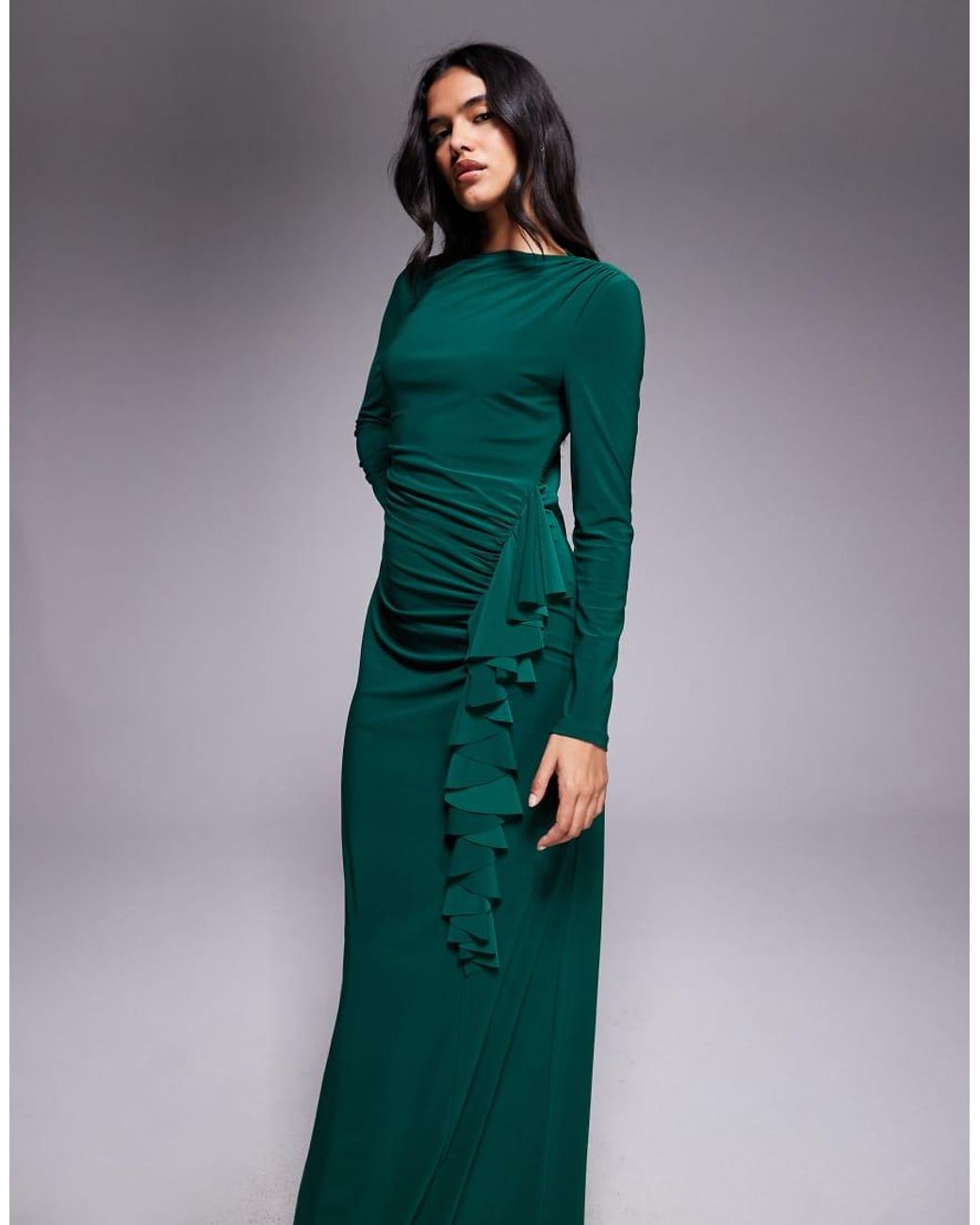 DASKA Green Exclusive High Neck Maxi Dress