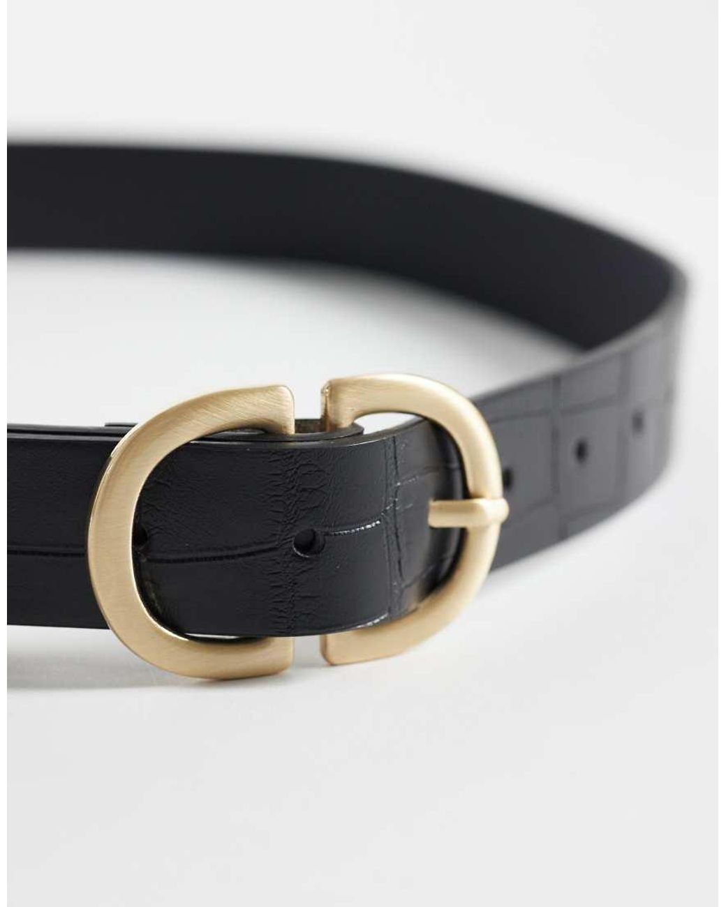 Pieces Gray Gold Double Buckle Croc Effect Belt