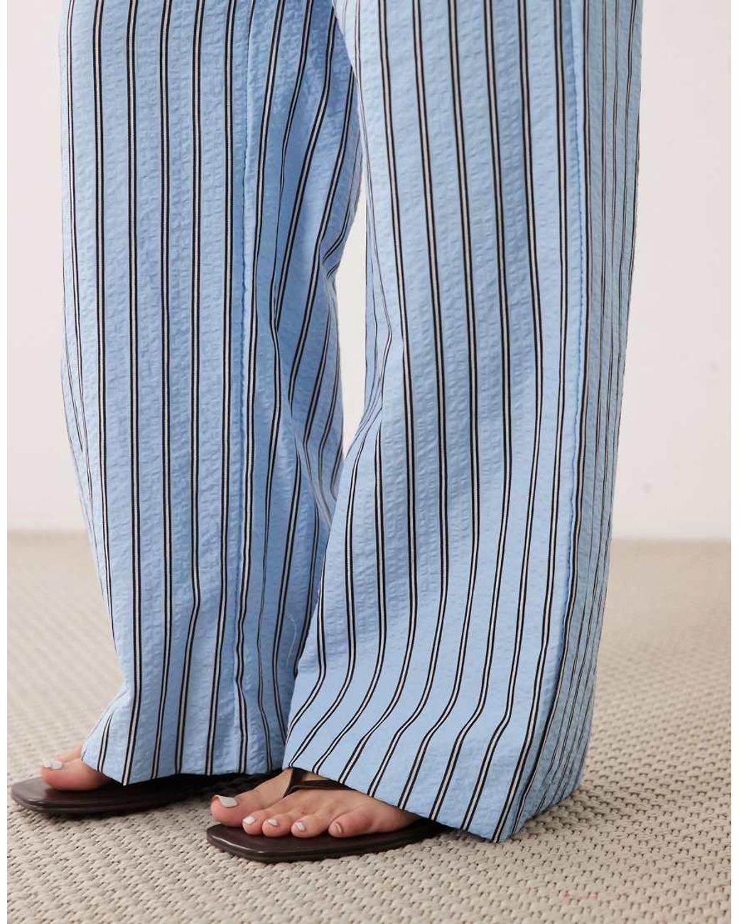 New Look Blue Seersucker Stripe Wide Leg Trousers