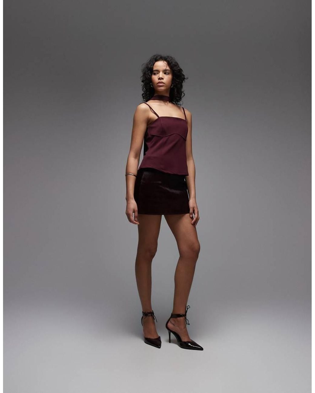 ASOS Purple Slinky Twill Curved Bust Cami Top