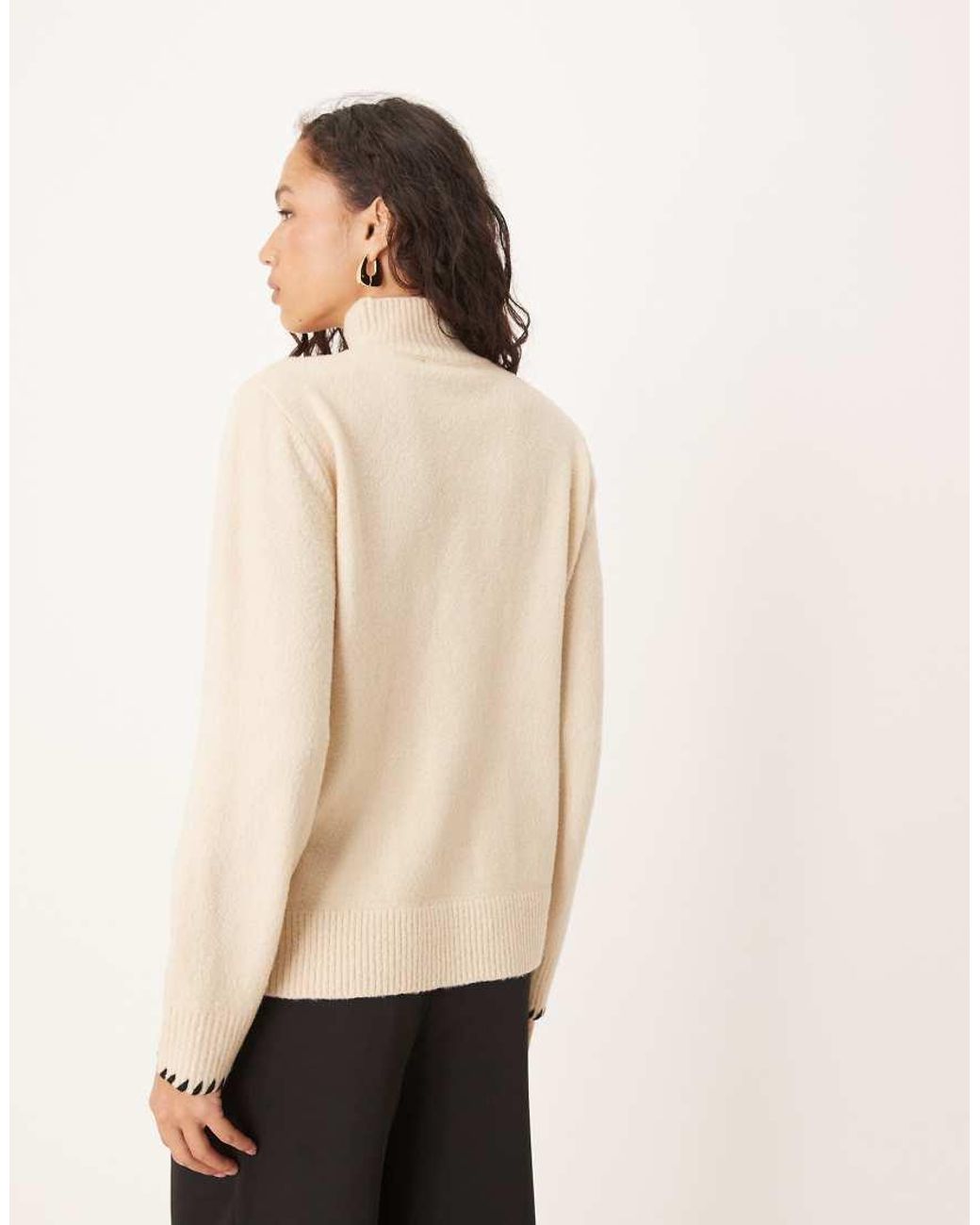 Threadbare Natural Turtleneck Jumper With Pocket Front Detail And Contrast Stitching