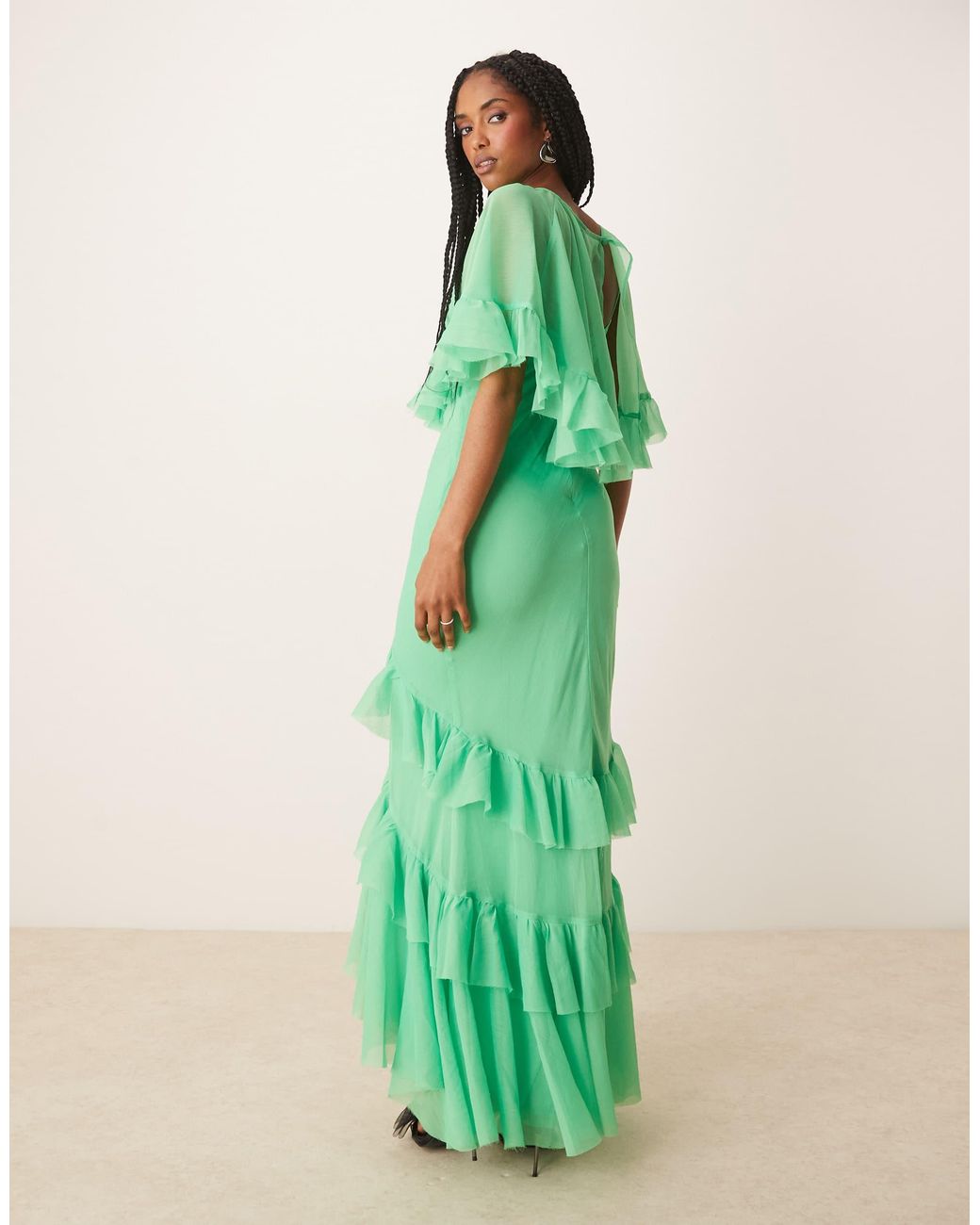 ASOS Cape Overlay Ruffle Bias Maxi Dress in Green | Lyst