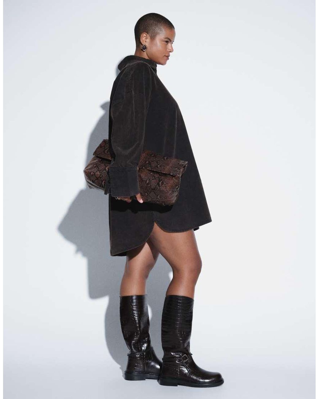 ASOS Black Asos Design Curve Oversized Cord Shirt Mini Dress