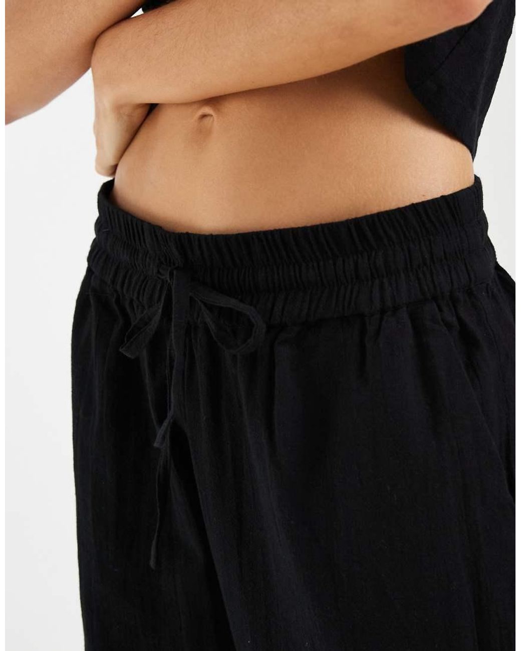 ONLY Black Wide Leg Linen Look Trousers