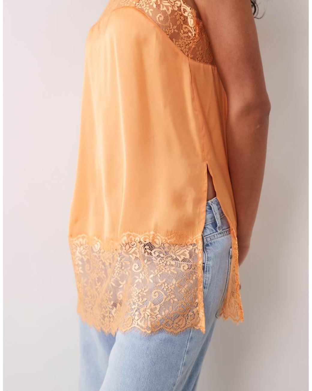 ASOS Orange Square Neck Lace Trim Satin Cami