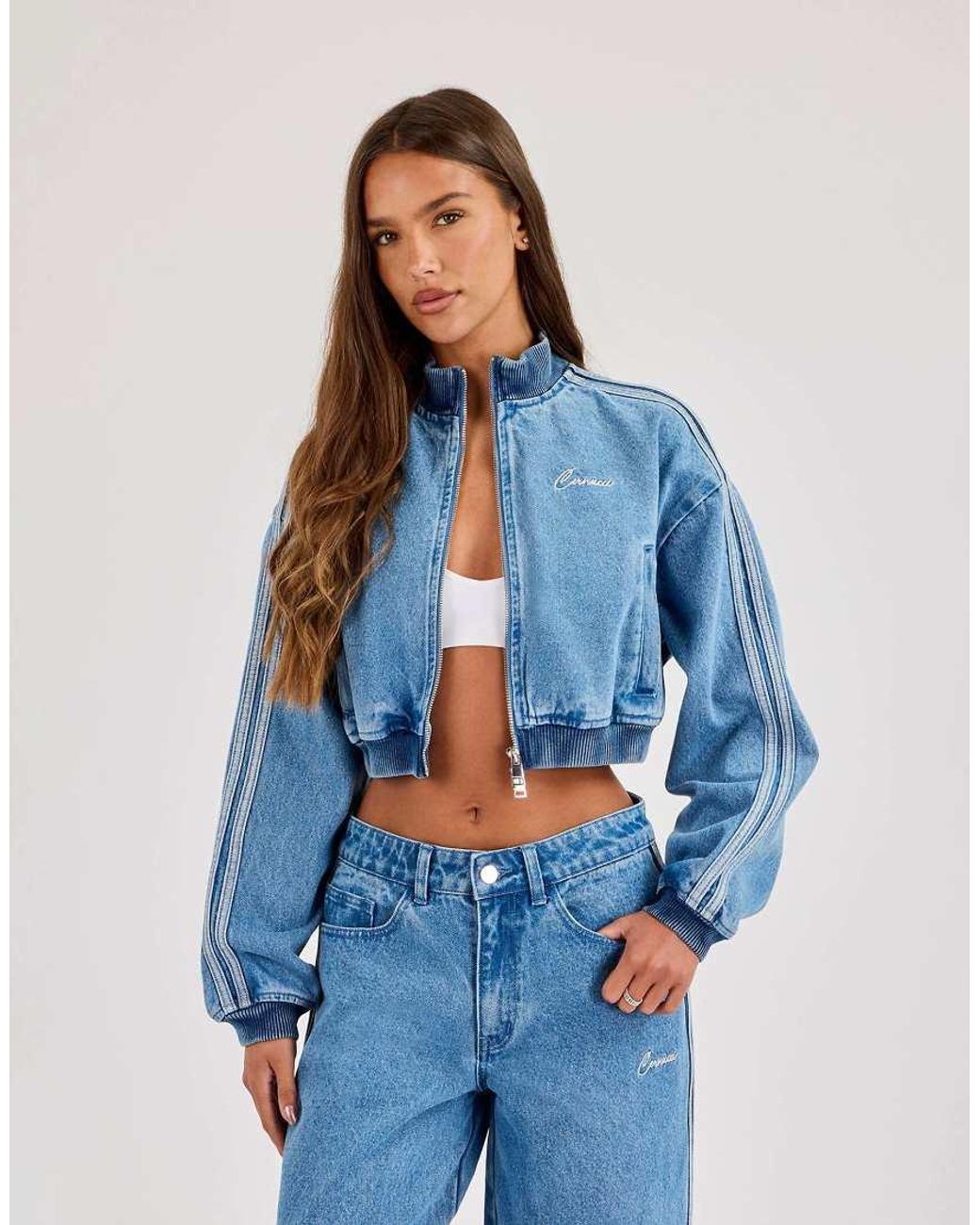 CERNUCCI Blue Denim Taping Bomber Jacket